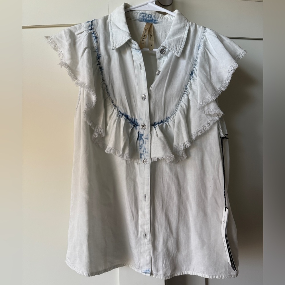 Stonewashed Ruffled Blouse, Size S by Liverpool